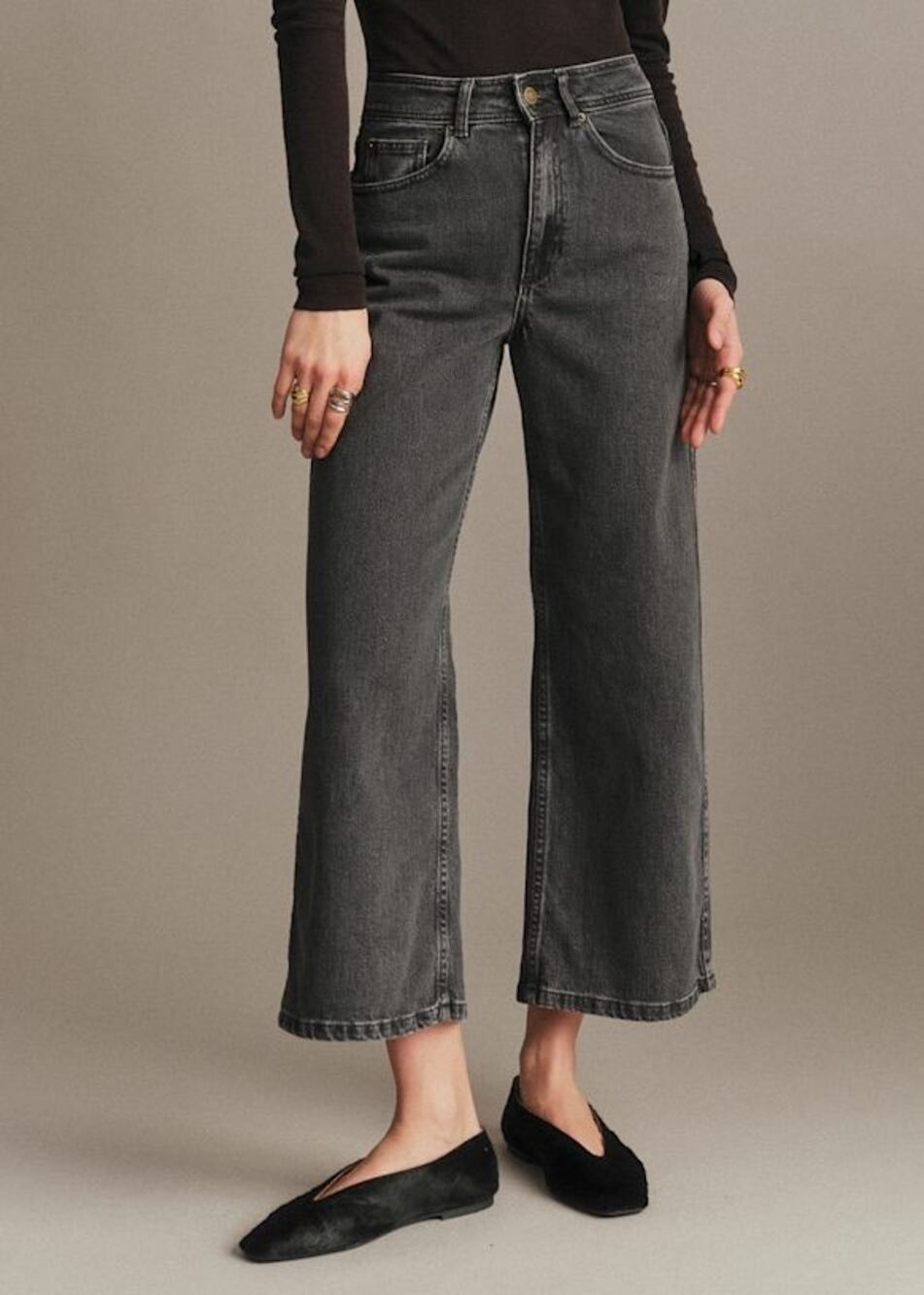 Sezane Le Crop Middle Grey High Waist Wide Leg Jeans